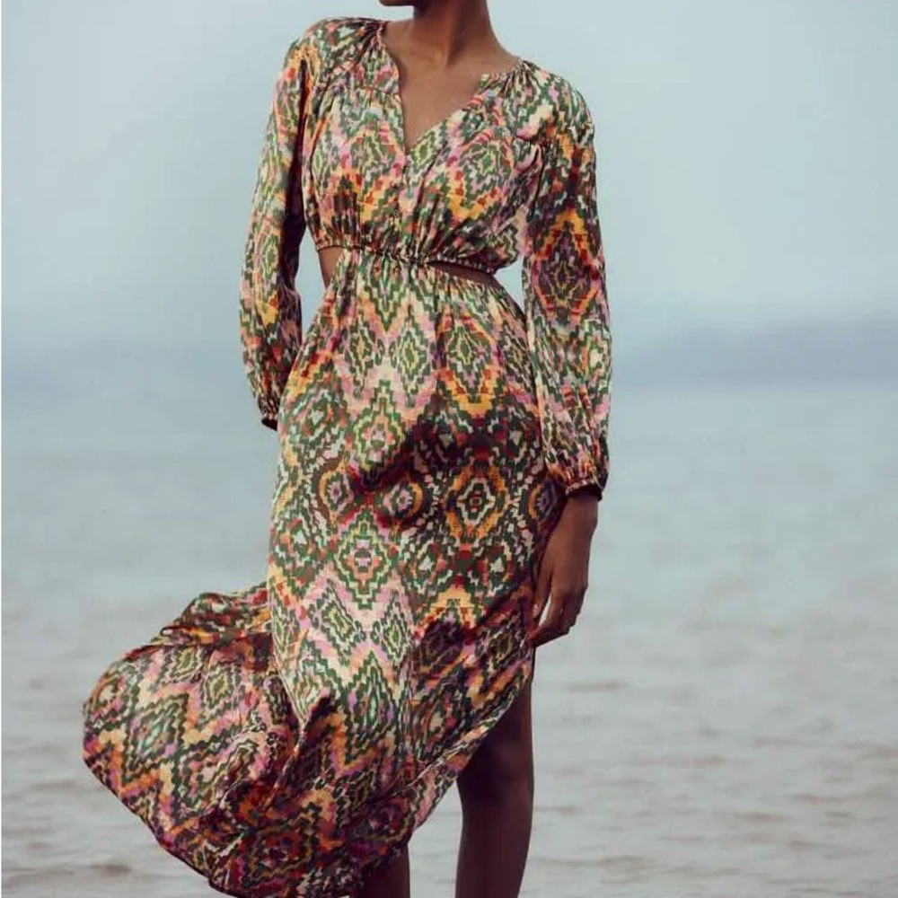 Zara Cut Out Long Sleeve Maxi Dress
